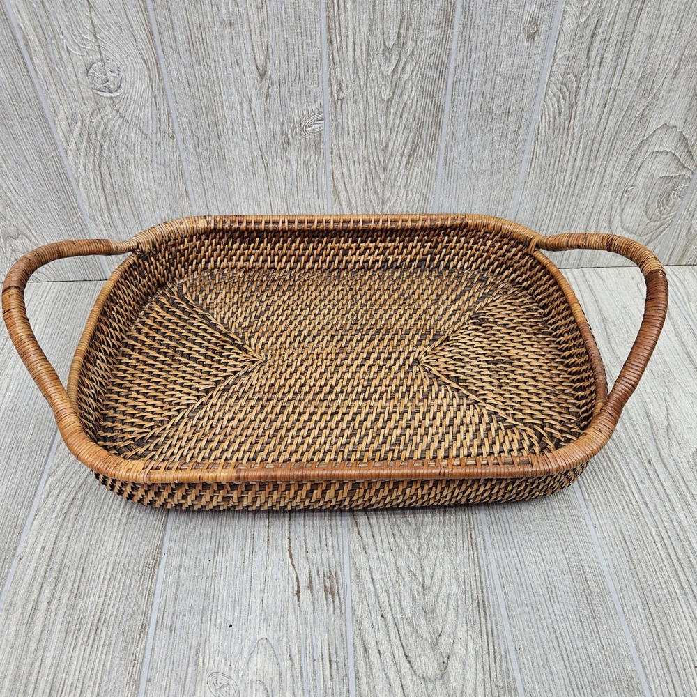Pampered Chef Woven Selections Rectangular Casserole Serving Basket Tray Handles